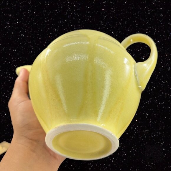 Vintage Light Yellow Stoneware Ceramic Teapot Yellow Glazed Paneled W Lid 9”W - Picture 14 of 16